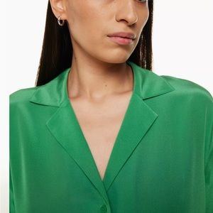 Babaton Green Satin V-Neck Blouse
